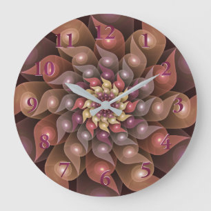 Reloj Redondo Grande Arte abstracto fractal moderno de flor brillante s