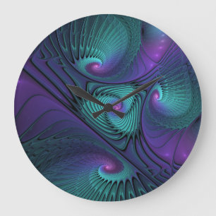 Reloj Redondo Grande Arte abstracto fractal moderno púrpura se encuentr