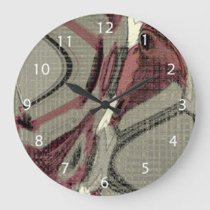 Reloj Redondo Grande Arte abstracto gris y rojo