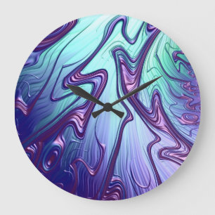 Reloj Redondo Grande Arte abstracto metálico iridiscente azul púrpura
