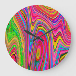 Reloj Redondo Grande Arte abstracto y psicodélico amarillo, rojo y azul