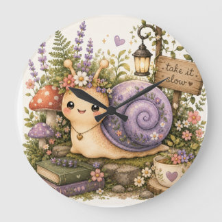 Reloj Redondo Grande Arte Acuarela de Caracol Cottagecore Caprichoso