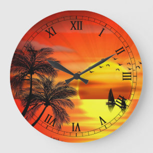 Reloj Redondo Grande arte anaranjado hermoso de la puesta del sol