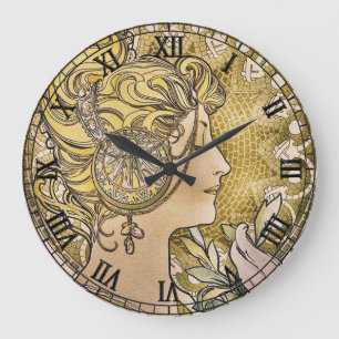 Reloj Redondo Grande Arte Antiguo Modernista "La Pluma" de Alphonse Muc