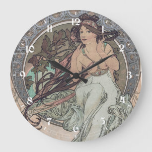 Reloj Redondo Grande Arte Antiguo Modernista Música de Alphonse Mucha