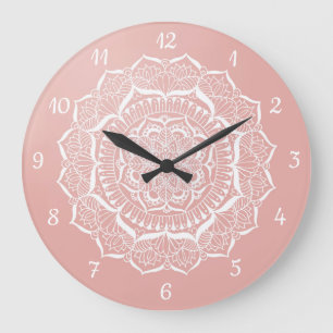 Reloj Redondo Grande Arte Boho Rosa Gold Mandala