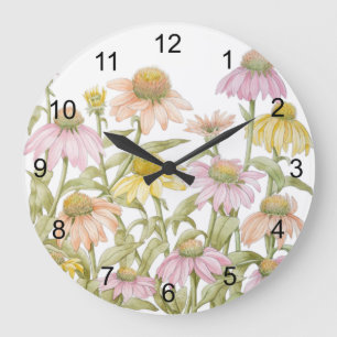 Reloj Redondo Grande Arte botánico acuarela de equináceas
