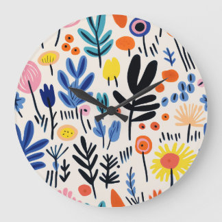 Reloj Redondo Grande Arte Botánico Nórdico Floral Folk Escandinavo
