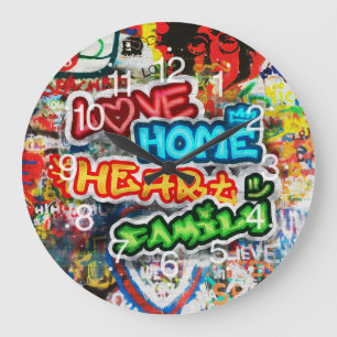 Reloj Redondo Grande Arte Callejero Graffiti de Color Divertido Corazón