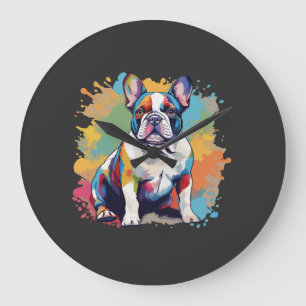 Reloj Redondo Grande Arte colorido de Bulldog Francés para amantes de c