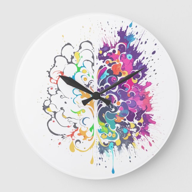 Reloj Redondo Grande Arte creativo de cerebro izquierdo vs derecho (Anverso)