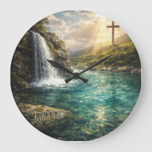 Reloj Redondo Grande Arte Cristiano de Agua Viva para Pared