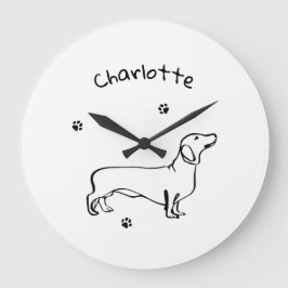 Reloj Redondo Grande Arte Dachshund minimalista - Tu texto, tu estilo
