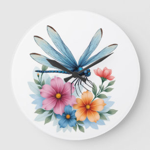 Reloj Redondo Grande Arte de Acuarela de Libélula Hermosa Amante de Ins