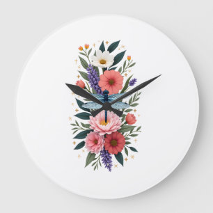 Reloj Redondo Grande Arte de Acuarela de Libélula Hermosa Amante de Ins