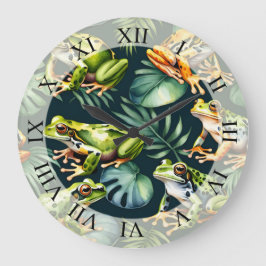 Reloj Redondo Grande Arte de acuarela de ranas