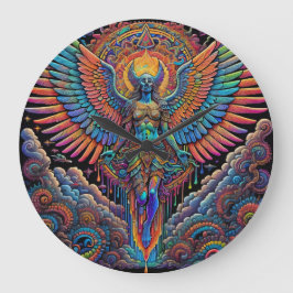 Reloj Redondo Grande Arte de Ángel Colorido Psicodélico