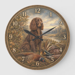 Reloj Redondo Grande Arte de caza con Wachtelhund, Spaniel alemán
