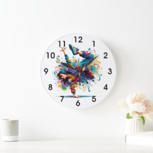 Reloj Redondo Grande Arte de chica de breakdance colorido