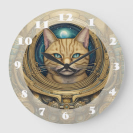Reloj Redondo Grande Arte de ciberpunk astronauta al gato