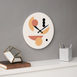 Reloj Redondo Grande Arte de Círculos de Sol Rojo y Luna Negra de Óxido