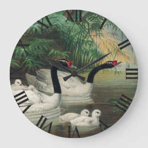 Reloj Redondo Grande Arte de cosecha salvaje de la familia de cisnes de