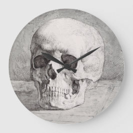 Reloj Redondo Grande Arte de cráneo gráfico: diseño de tinta minimalist
