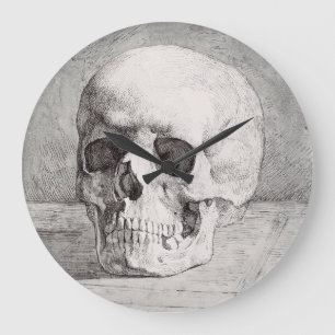 Reloj Redondo Grande Arte de cráneo gráfico: diseño de tinta minimalist