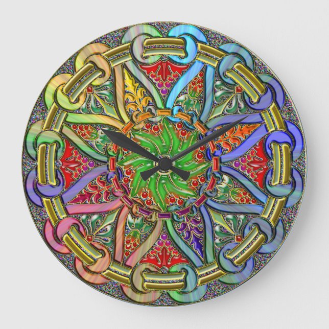 Reloj Redondo Grande Arte de diseño floral de Fancy Circle (Anverso)