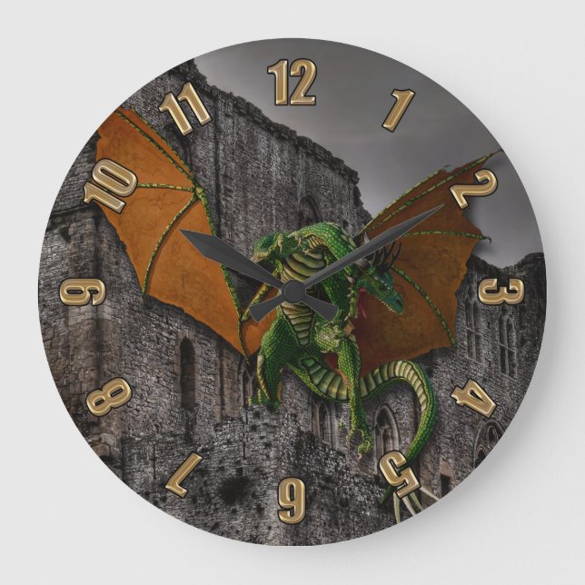 Reloj Redondo Grande Arte de Dragon y Castle Fantasy (Anverso)