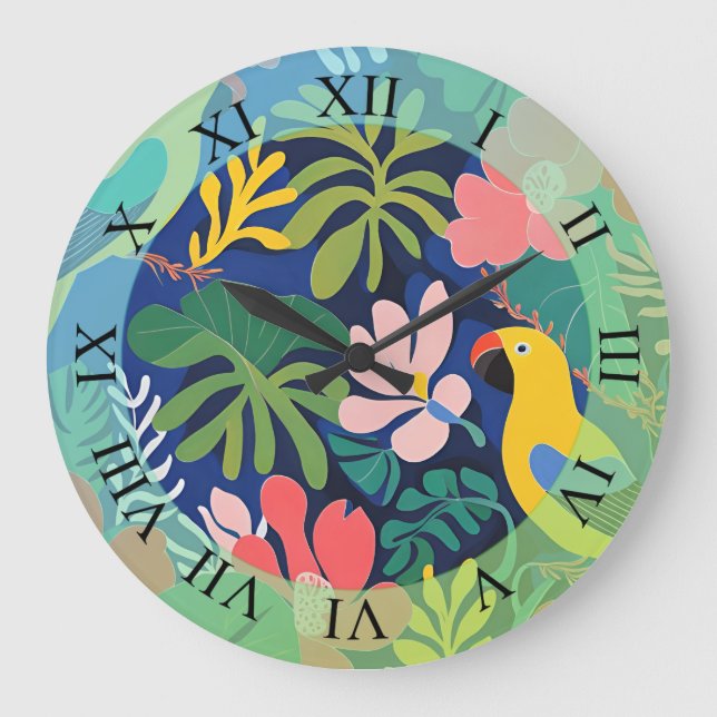 Reloj Redondo Grande Arte de expresionismo moderno en los jardines trop (Anverso)