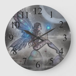 Reloj Redondo Grande Arte de fantasía de hada azul mística
