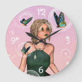 Reloj Redondo Grande Arte de fantasía de hada mariposa brillante