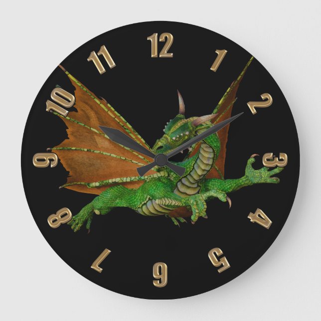 Reloj Redondo Grande Arte de fantasía del Dragón Verde (Anverso)