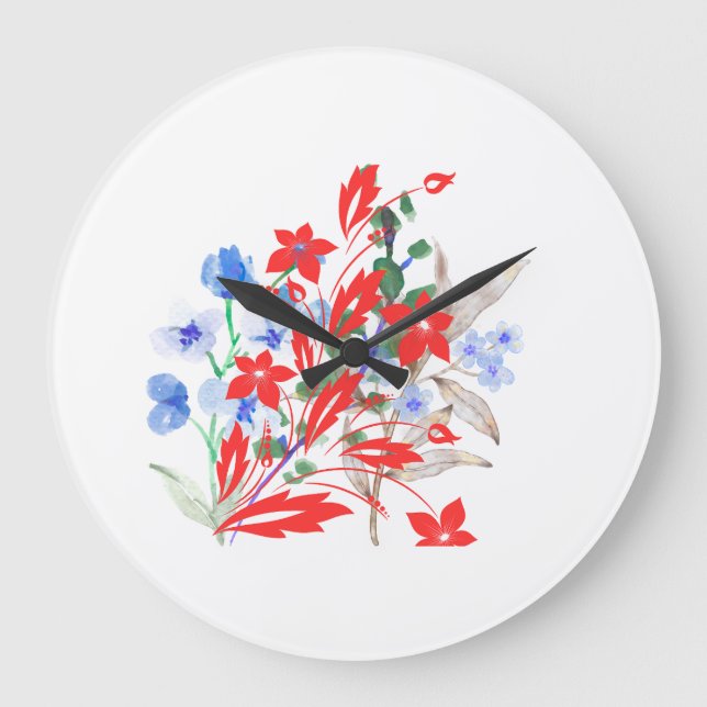 Reloj Redondo Grande Arte de Flor y Hojas Elegante | Mínimo (Anverso)