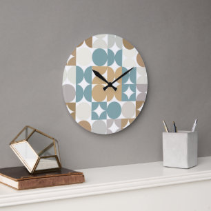 Reloj Redondo Grande Arte de Fusión Industrial de Medios Círculos Abstr