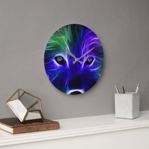 Reloj Redondo Grande Arte de Galaxia de Lobo Neon – Diseño Místico de L