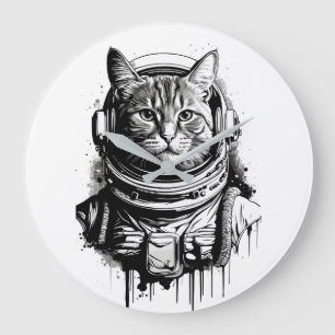 Reloj Redondo Grande Arte de gato astronauta con tinta