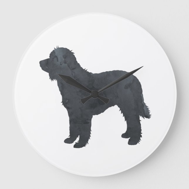 Reloj Redondo Grande Arte de Goldendoodle negro/Labradoodle (Anverso)