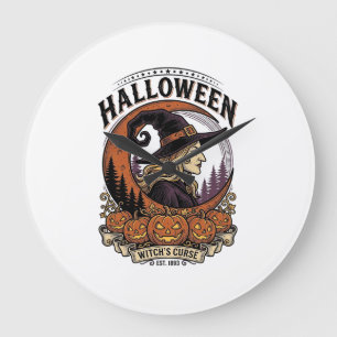 Reloj Redondo Grande Arte de grabado de luna de calabaza de Halloween d
