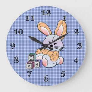 Reloj Redondo Grande Arte de guardería con placa azul personalizado - C