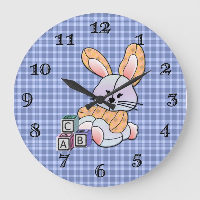 Reloj Redondo Grande Arte de guardería con placa azul personalizado - C (Anverso)