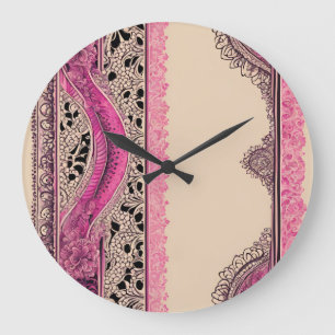 Reloj Redondo Grande Arte de IA de encaje beige y rosa