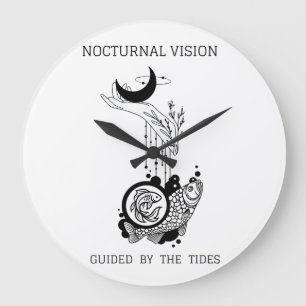 Reloj Redondo Grande Arte de línea de astrología de Piscis vintage