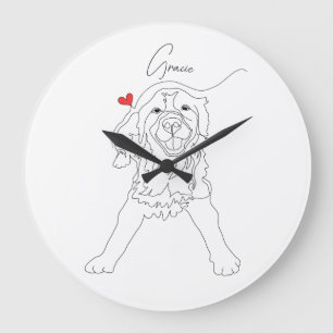 Reloj Redondo Grande Arte de línea de mascota Golden Retriever con nomb