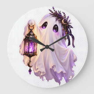 Reloj Redondo Grande Arte de linterna de Halloween fantasma pastel góti