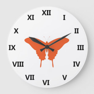 Reloj Redondo Grande Arte de mariposa naranja