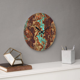 Reloj Redondo Grande Arte de mármol de geoda verde turquesa Aqua marrón