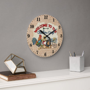 Reloj Redondo Grande Arte de palabras de gallina cutáneo Country