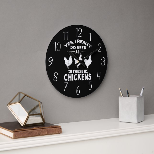 Reloj Redondo Grande arte de palabras de los amantes del pollo divertid (Oficina)